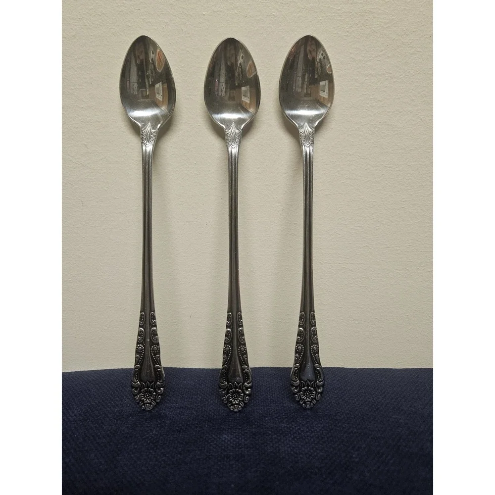 Interpur INR12 Stainless Steel Set of 3 Spoons Vintage Floral Scroll Korea 7in